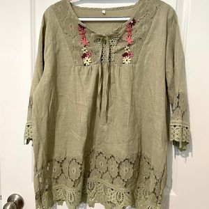 Fly Curvy Olive green knit detail blouse. 3/4 sleeves. 4X